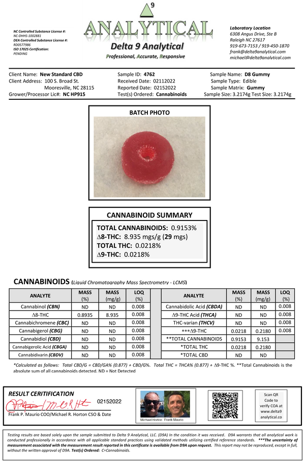 straight 8 delta 8 thc assorted gummies coa