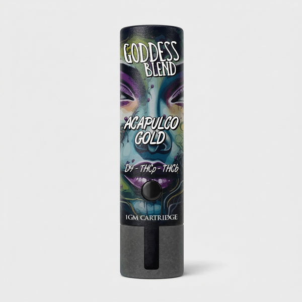 Goddess Blend Acapulco Gold THCp THCb cartridge packaging on a white background