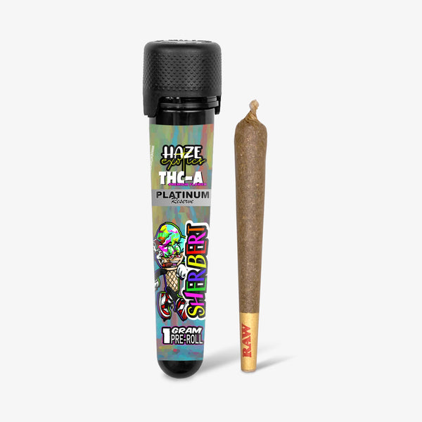 haze exotics platinum reserve thc-a flower sherbert 1 gram preroll