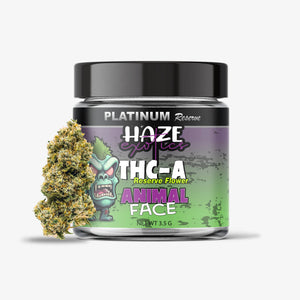 haze exotics platinum reserve thc-a flower animal face 3.5 gram