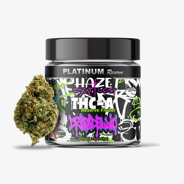 Jar of cannabis with a large bud on a white background