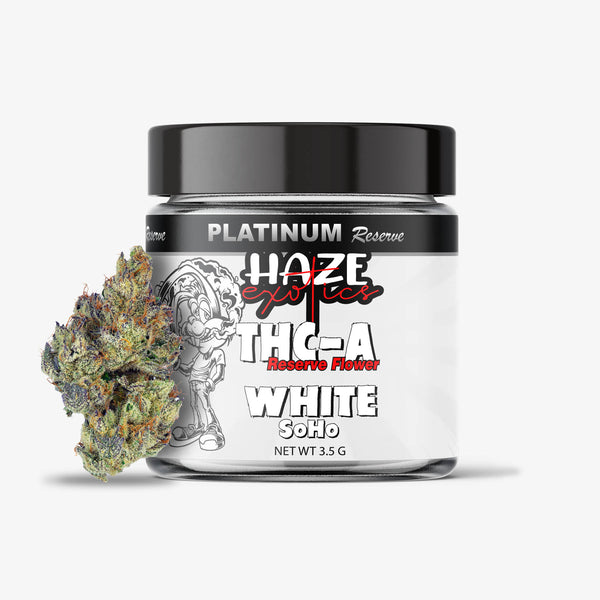 haze exotics platinum reserve thc-a white soho 3.5 gram jar