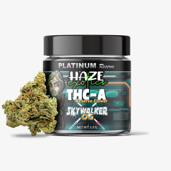 haze exotics platinum reserve thc-a flower skywalker og 3.5g jar