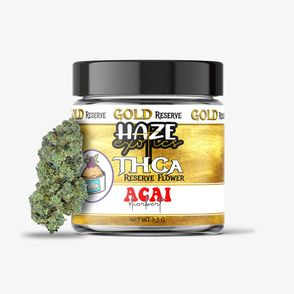 haze exotics gold reserve thc-a flower acai berry 3.5g jar